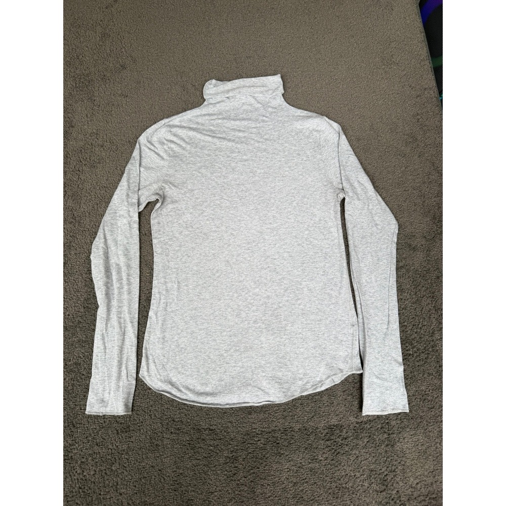 Gap Feather Turtleneck Top Gray Heather Long Sleeve Curved Hem Small